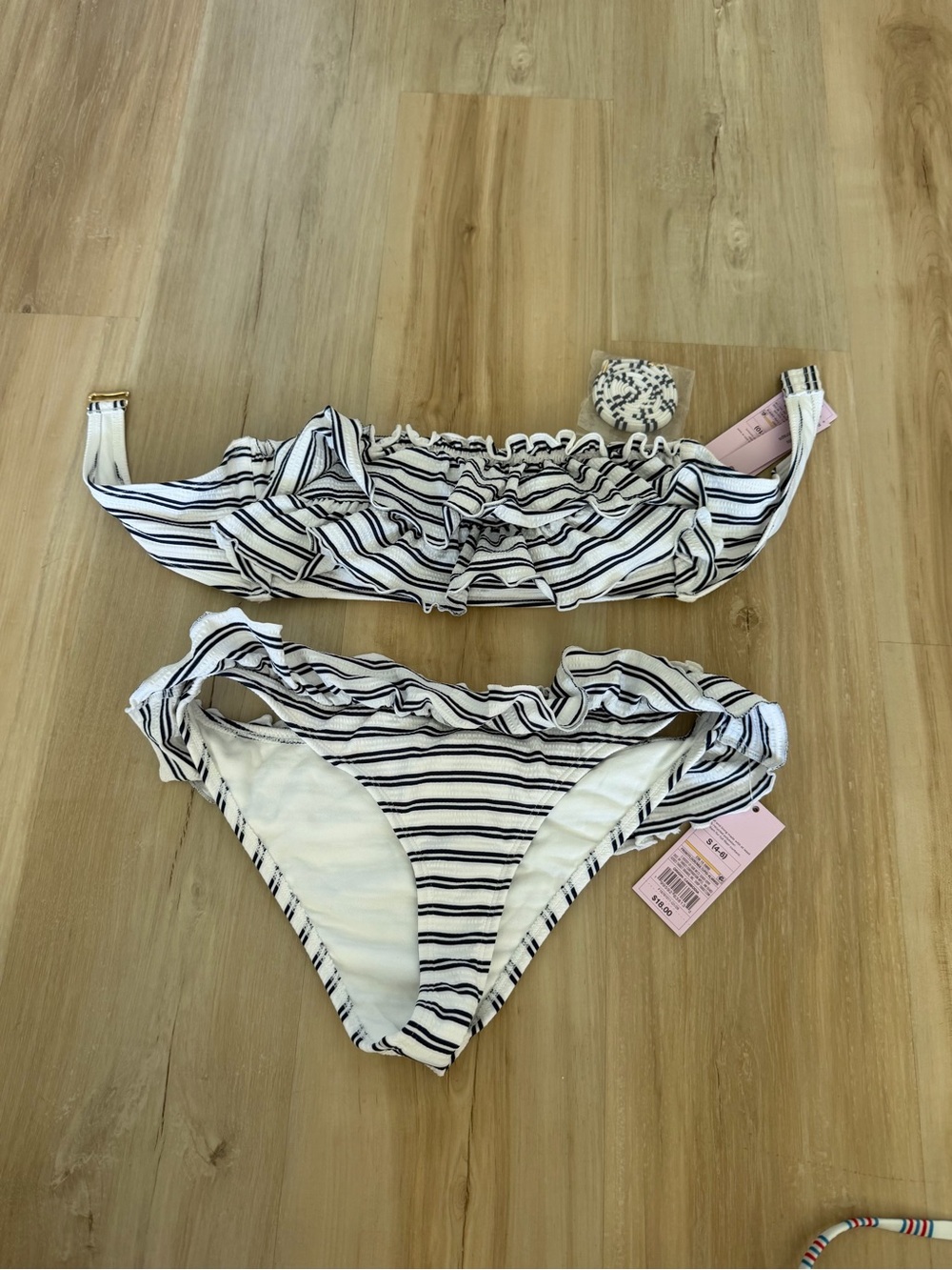wild fable White & Navy Stripe Ruffle Bikini Set
